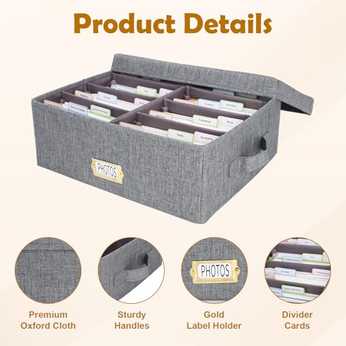 Dawutian Decorative Photo Storage Box,Photo Box Organizer with Dividers, Fits Holds Up to 1700 Pictures and 4x6 Photos,Mem...