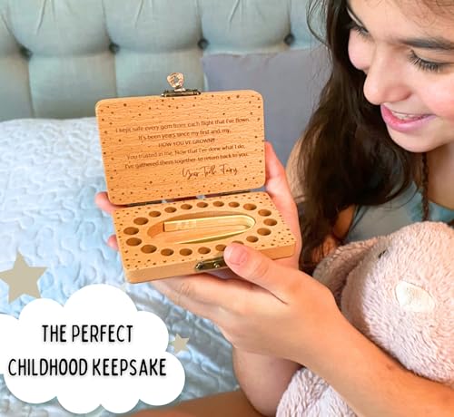 Tooth Fairy Keepsake Box for Girls & Boys, Tooth Fairy Box for 20 Baby Teeth, Wooden Tooth Storage & Saver Box for Lost Te...