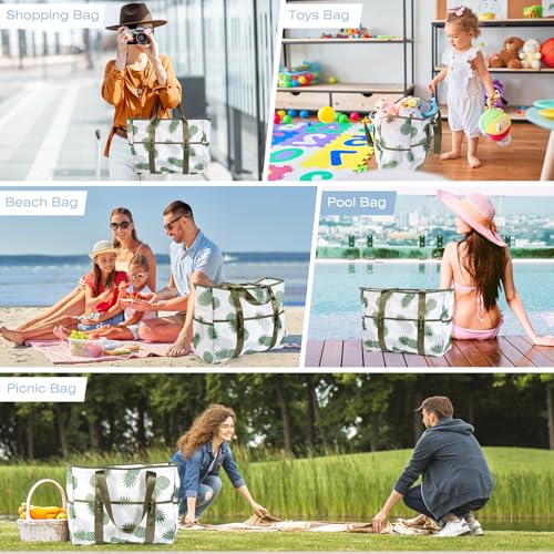 KUAK Mesh Beach Bag, Large Beach Tote with Top Zipper, 9 Pockets, Inner Waterproof Pocket for Family Pool Vacation Essentials