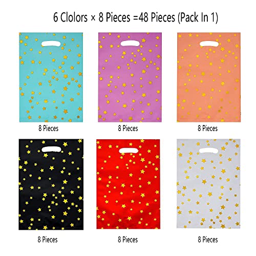 HABILE 48 pieces of thicker gift bags with handles, plastic party candy bags with sparkling stars, suitable for all kinds ...
