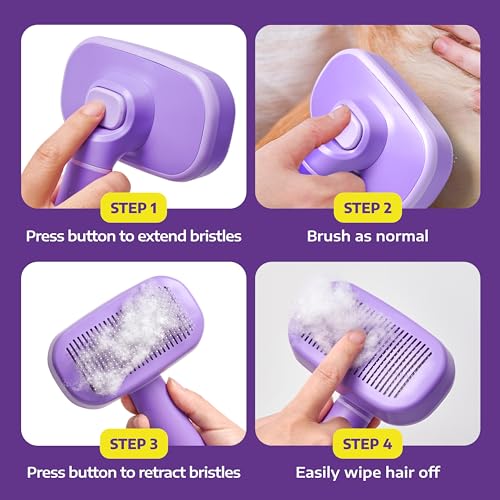 Hertzko Self Cleaning Slicker Brush for Dogs and Cats - Pet Hair Brush for Shedding Long and Short Hair - Easy Clean Retra...