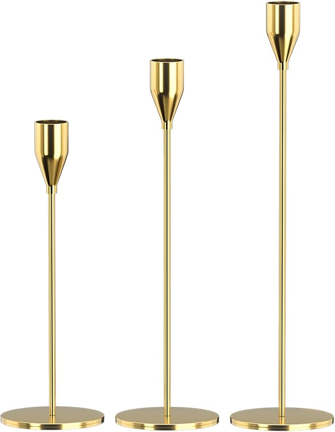 SUJUN Candle Holders Set of 3 for Taper Candles, Decorative Candlestick Holder for Wedding, Dinning, Party, Fits 3/4 inch ...