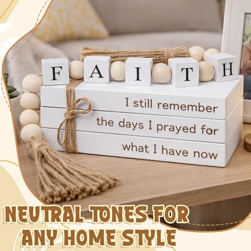 Farmhouse White Fake Decorative Books for Home Office Decor - Religion Christian Faith Aesthetic for Living Room, Console ...