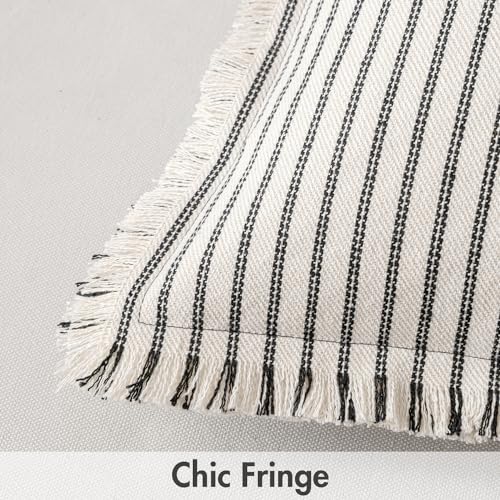 MIULEE Pack of 2 Black Pillow Covers 20x20 Inch Striped Farmhouse Couch Throw Pillow Covers with Fringe Chic Linen Decorat...