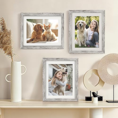 TOFOREVO Picture Frames 8x10 Set of 2 Distressed White Wood Grain Photo Frame for Gallery Wall Mounting or Tabletop Display