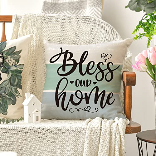 AVOIN colorlife Fall Sweet Home Eucalyptus Lamb Ear Wreath Throw Pillow Covers, 18 x 18 Inch Bless Our Home Buffalo Plaid ...