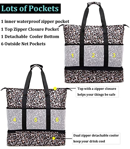 JIANYA Beach Bag Women Waterproof Sandproof Beach Tote Bags with Cooler Top Zipper Large Totes for Pool Travel Daily