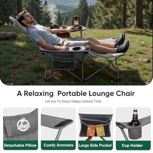 Northroad Foldable Camping Chair w/Foot Rest, Outdoor 6 Legged Beach Chair w/Footrest, Adjustable 90°- 135° Reclining Loun...
