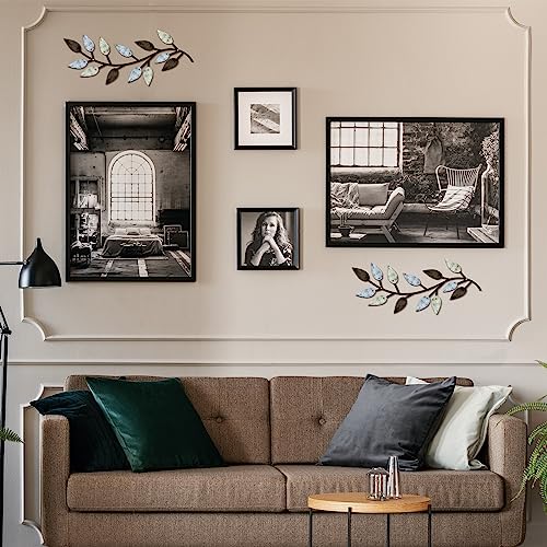 Zhengmy 2 Pieces Metal Tree Leaf Wall Decor Vine Olive Branch Leaf Wall Art Living Room, Hallway Wall Decor Outdoor Decora...