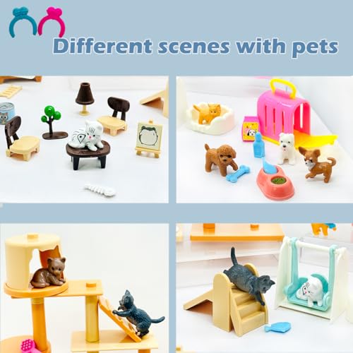 60PCS Realistic Cat & Dog Figures Playset - Educational Pet Pretend Play Toys for Kids Ages 3+, Role Play Kit with Animal ...