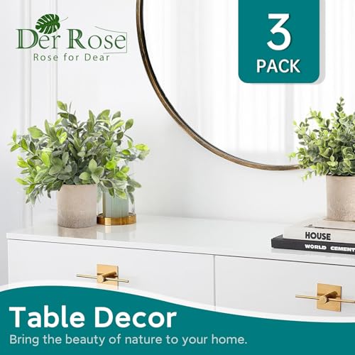 Der Rose 3 Pack Mini Potted Fake Plants Artificial Plastic Eucalyptus Plants Topiaries for Home Office Desk Farmhouse Shel...