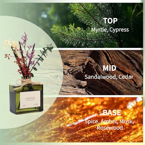 GAGINGOOLD Reed Diffuser, 6.09 oz Earthy Sandalwood Scent Diffuser with Sticks & Dried Flowers, 120 Days Long Lasting diff...
