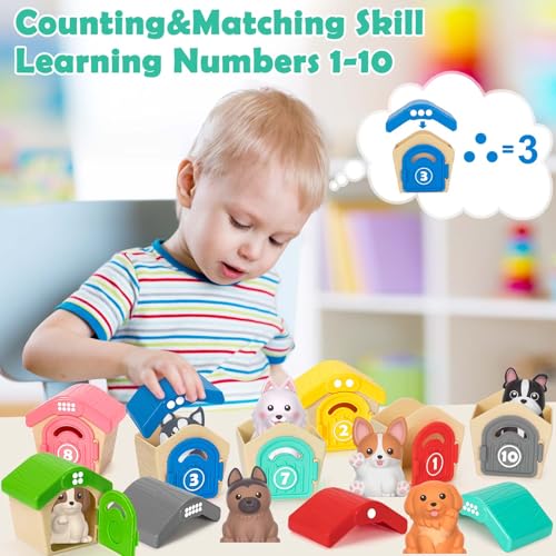 Aigybobo Learning Toys for Toddlers 1 2 3 Year Old, 20 Pcs Pet Dog Toys for Kids, Animal Counting Matching Sorting Fine Mo...