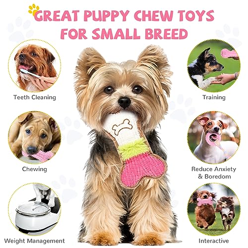 BAEJMJK 6 Pack Puppy Teething Toys Pink Small Breed Dog Chew Toys with Rope Cute Soft Rubber Puppy Toys Set for Cleaning T...