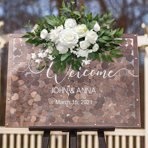 Roahosy Artificial Flower Swag, Wedding Sign Flowers White Rose Flower Arrangements for Wedding Ceremony Reception Entranc...