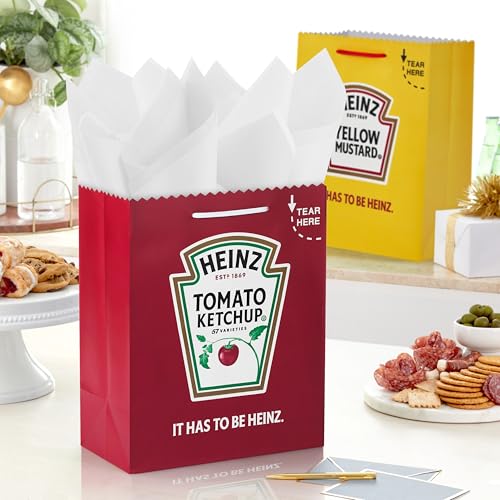 Hallmark Heinz 13" Large Gift Bags (2 Bags: Ketchup and Mustard) for Birthdays, Father's Day, Fourth of July
