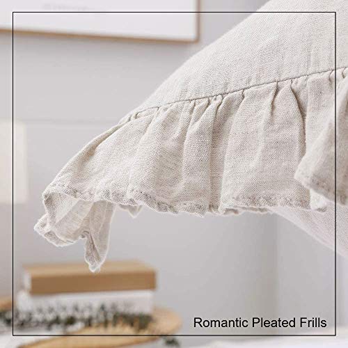 King Linens 100% French Linen Throw Pillow Covers - Set of 2 - Washed Flax Decorative Ruffled Square Cushion Cover Solid C...