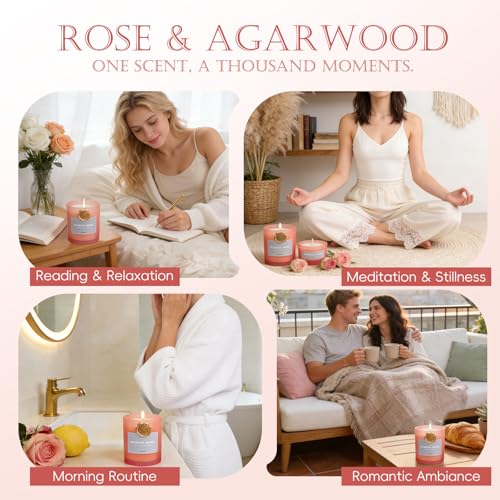 MOSROD Luxury Rose & Agarwood Scented Candles Gift Set, 2 Packs, Natural Soy Romantic Aromatherapy Jar Candle Gift for He...