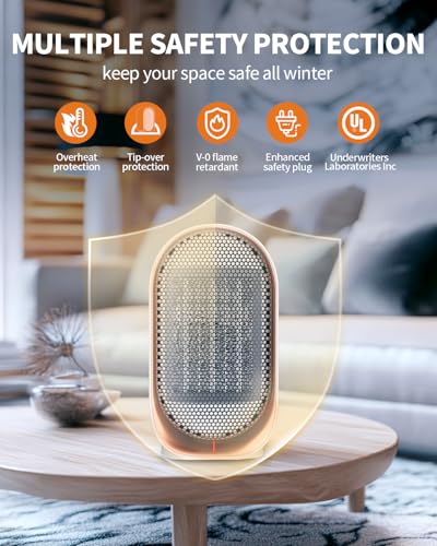 Space Heater, Portable Small Heaters for Indoor Use, Electric Desk Heater with Overheat and Tip-Over Protection, Mini Pers...