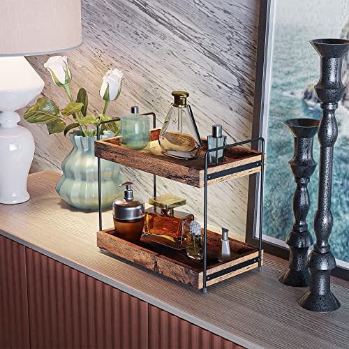 SANRETAHO 2-Tier Bathroom Counter Organizer, Wood Kitchen Countertop Spice Rack, Vanity Cosmetic Makeup Organizers Shelf f...