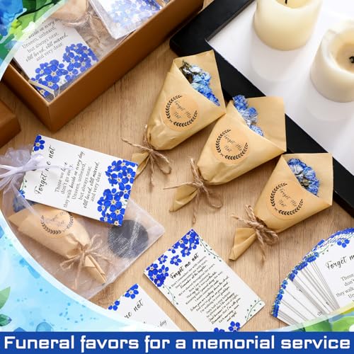 Suncalla 30 Sets Funeral Favors for Guest Forget Me Not Dried Flowers Bouquets Mini Magnet Dried Flower Bouquets with Card...
