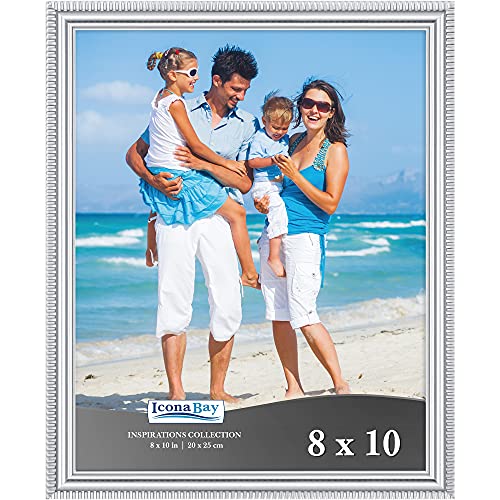 Icona Bay - 8x10 Silver Picture Frame - Beautifully Detailed Molding - Contemporary Picture Frame - Wall Mount or Table To...