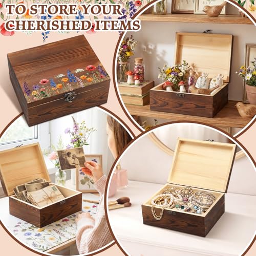 Gerrii Wildflower Wooden Keepsake Box Wedding Baby Shower Spring Flower Memory Storage Box with Buckle for Birthday Bridal...