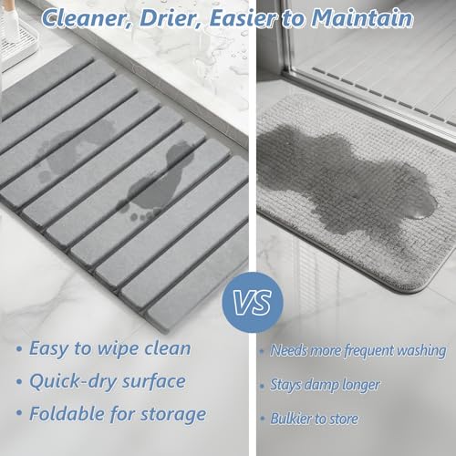 AWW Foldable Stone Bath Mat, Super Absorbent Diatomaceous Earth Mats, Non-Slip 23.6 x 15.5 Inch Quick Drying Mat, Compact ...