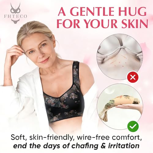 FHTECO Smoothing Bra Anti Sagging Wireless Push Up Bras for Women No Underwire Full Coverage Bra Comfy Bras for Women