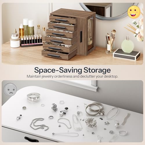 HOOBRO Jewelry Box for Women, Jewelry Organizer Box, 6-Tier Wooden Jewelry Box, Jewelry Case with Side Transparent Window,...