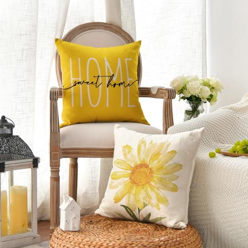 AVOIN colorlife Home Sweet Home Spring Summer Flowers Yellow Throw Pillow Covers, 18 x 18 Inch Cushion Case for Sofa Couch...