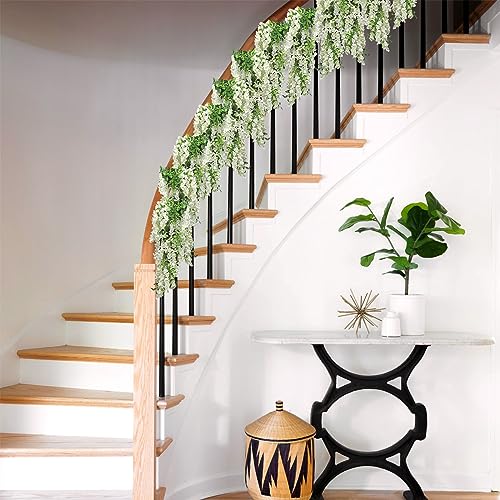 Findosom Wisteria Artificial Flowers Garland, 5Pcs Total 36FT White Wisteria Hanging Flowers, Flower Garland Decorations f...