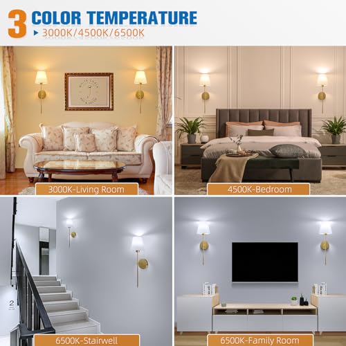 NIORSUN Battery Operated Wall Sconce Set of 2,Gold Rechargeable Wall Lights with 5200mAh Dimmable Bulbs and Remote,10 Colo...
