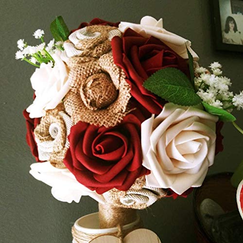 Higfra Artificial Flowers 25pcs Real Looking Blush Foam Fake Roses with Stems for DIY Wedding Bouquets White Bridal Shower...