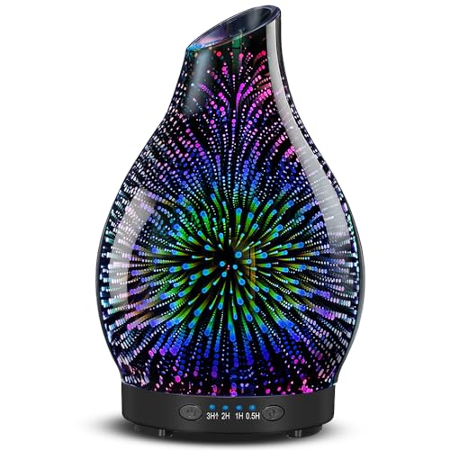 JOYOLO 120ML Essential Oil Diffuser, 3D Glass Aromatherapy Diffuser with Auto Shut-Off and 7 Color LED Lights, Ultrasonic ...