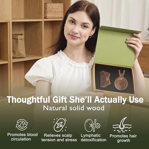 Mother’s Day Gift for Mom – Wooden Scalp Massager Brush & Comb Set, in Premium Gift-Ready Box – Natural Wood Head Massage ...