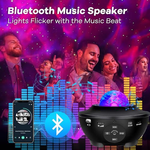 Elec3 Galaxy Projector for Bedroom, Ocean Light Projector with Bluetooth Speaker and RC Water Wave Lamp Northern Night Lig...