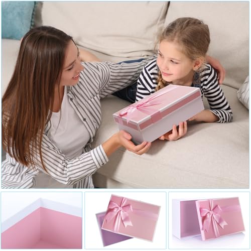 Airuisike Gift Boxes With Lids For Presents, Set Of 3 Pink Gift Wrap Boxes With Ribbon, Assorted Boxes For Presents, Sturd...