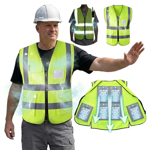 YITIAOYU Cooling Safety Vest with 20pcs Gel Ice Packs - Cooling Vest for Men Women Ice Reflective Cool Vest for Hot Weather