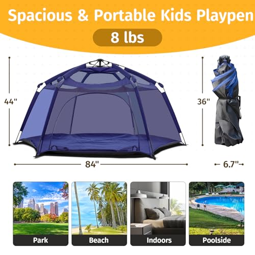 Alvantor® Baby Playpen Pop Up Play Yard 84"x84"x44”Large Kids Play Tent Indoor Outdoor Playhouse Mesh Play Pen, Mosquito N...