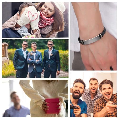 EDSG Mens Bracelet Personalized Custom Bracelets for Men Leather Engraved Bracelet Gift for Boyfriend Husband Dad Bestman ...