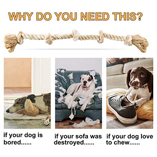 Fida Dog Rope Toys for Large/Medium Aggressive Chewers, Tough Cotton Chew Toy, 3 Feet 5 Knots Indestructible, Tug of War D...