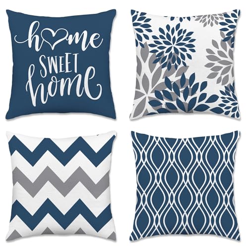 Hexagram Geometric Blue Pillow Covers 18x18 Set of 4, Decorative Outdoor Boho Modern Throw Pillow Covers, Home Sweet Home ...