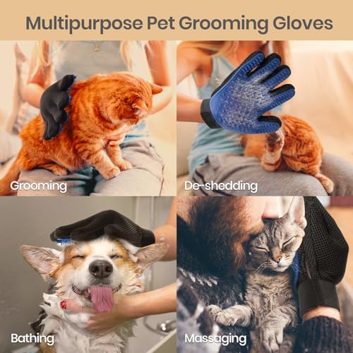 Pet Hair Remover Glove - Gentle Pet Grooming Glove Brush - Deshedding Glove - Massage Mitt with Enhanced Five Finger Desig...