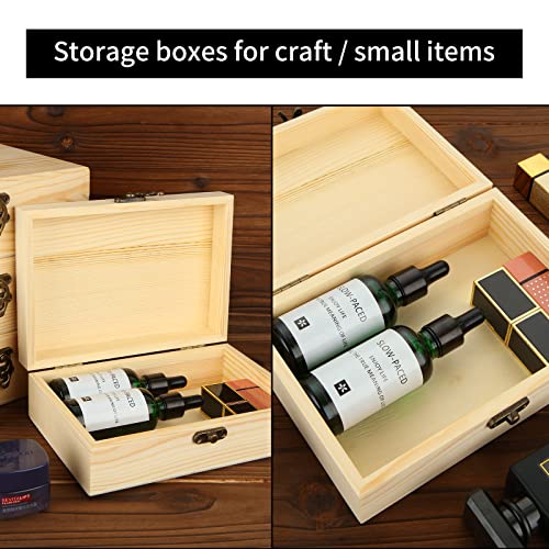 Acrux7 4 Pack Unfinished Wood Boxes, 7.2 Inch Unpainted Wooden Box with Hinged Lid, Small Plain Pine Wood Storage Boxes fo...