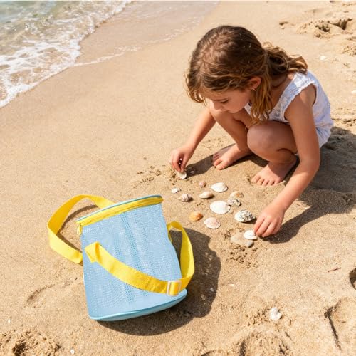 Sea Shell Bags for Beach 2pcs Mesh Seashell Holder,Shelling Collecting Tools Travel Sand Toys Storage Bucket for Sandbox,B...