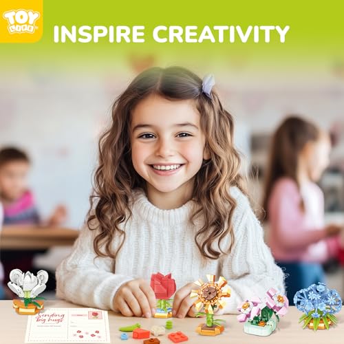 TOY Life 36 Pack Party Favors for Kids, Tiny Plants Mini Flowers Building Blocks Set for Classroom Prize, Flowers Botanica...