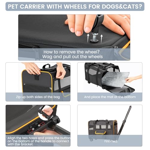 FERRAFAY Pet Carrier for Small Pet, Cat Dog Carrier for Car Soft Sided Dog Rolling Crate Cat Travel Bag