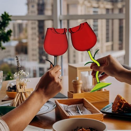 GKWW 2Pcs Rose Wine Glasses Creative Wine Goblet Rose Flower Shaped Wine Cocktail Glass Juice Glass for Valentine's Day We...