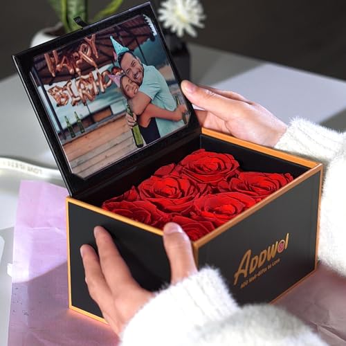 ADDWel Preserved Rose Gift Box with 4x6 Photo Frame, Romantic Flower Gifts for Women, Wife or Girlfriend, 6 Eternal Roses ...
